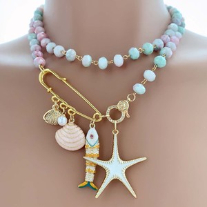 TK-C356 Collier <span class=keywords><strong>fantaisie</strong></span> bohème à <span class=keywords><strong>perles</strong></span> de cristal double couche pour femme avec grand pendentif épinglette coquillage marin et poisson pour les vacances d'été - Product Image 2