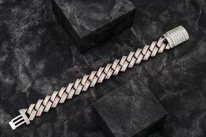 Classy Diamond 12mm Link Bracelet Two Tone <b>Rose</b> Gold Silver Hip Hop Luxury Fashion 7 Inch 14K Gold Plated Jewelry - Product Image 4