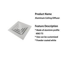 Grille de diffuseur d'air carrée de plafond à 4 voies en aluminium de système de climatisation