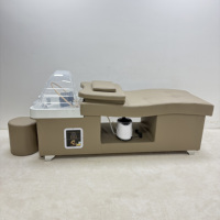 Lit de spa multifonctionnel japonais pour salon de beauté, lit de massage thaïlandais pour hydrothérapie capillaire avec cadre en cuir et bois