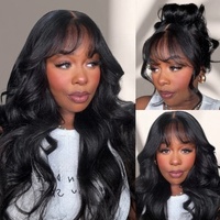 Produits Phares 2024 Perruque Lace Frontale Onde Corporelle 3D Moelleuse avec Frange et Dégradés, Prête à Porter Sans Colle, Cheveux Humains