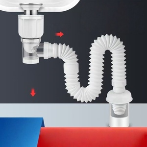 Tubo di Scarico Moderno Bianco in ABS+Acciaio <span class=keywords><strong>Cromato</strong></span> per <span class=keywords><strong>Lavabo</strong></span> Bagno, Garanzia 3 Anni, Anti-Intasamento, Flessibile - Product Image 1