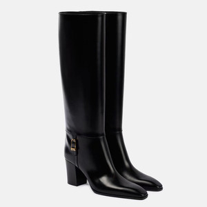 Big Size 46 Wide Fit Women's Square Toe Knee High <b>Boots</b> Ladies High Chunky Heels Shoes Metal Lock on Long Booties - Product Image 4