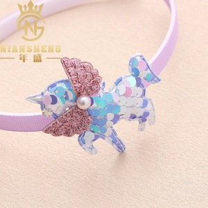 Serre-<span class=keywords><strong>tête</strong></span> Licorne Princesse en Tissu Fait Main pour Enfants Européens et Américains, avec Paillettes et Motifs de Dessins Animés, Mignon et Doux pour les Cheveux des Filles - Product Image 2