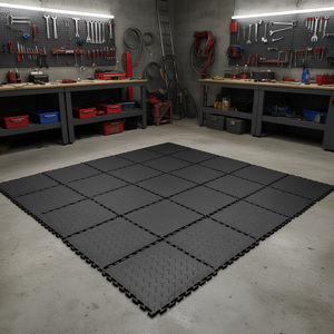 Dalles de sol de garage emboîtables noires 20,2 x 20,2 x 0,2 cm, en PVC antidérapant à motif diamant, pour atelier intérieur - Product Image 2