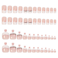 Uñas postizas francesas con diamantes, punta cuadrada, rosa y blanco, listas para usar, para manos y pies, juegos de uñas pre-diseñadas, venta al por mayor