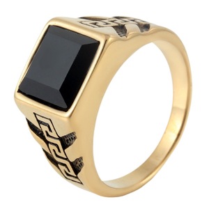 yunnique Men's <b>Titanium</b> Steel <b>Ring</b> Black Agate Square Geometric Design Retro Punk Style Bezel Setting Gift Jewelry - Product Image 5