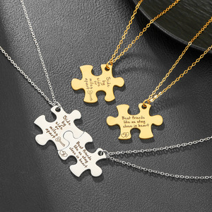 Stainless Steel Puzzle <b>Necklace</b> Electroplated Laser Engraved Clavicle Chain Gift For <b>Friends</b> Unisex Daily Wear Geometry Design - Product Image 1