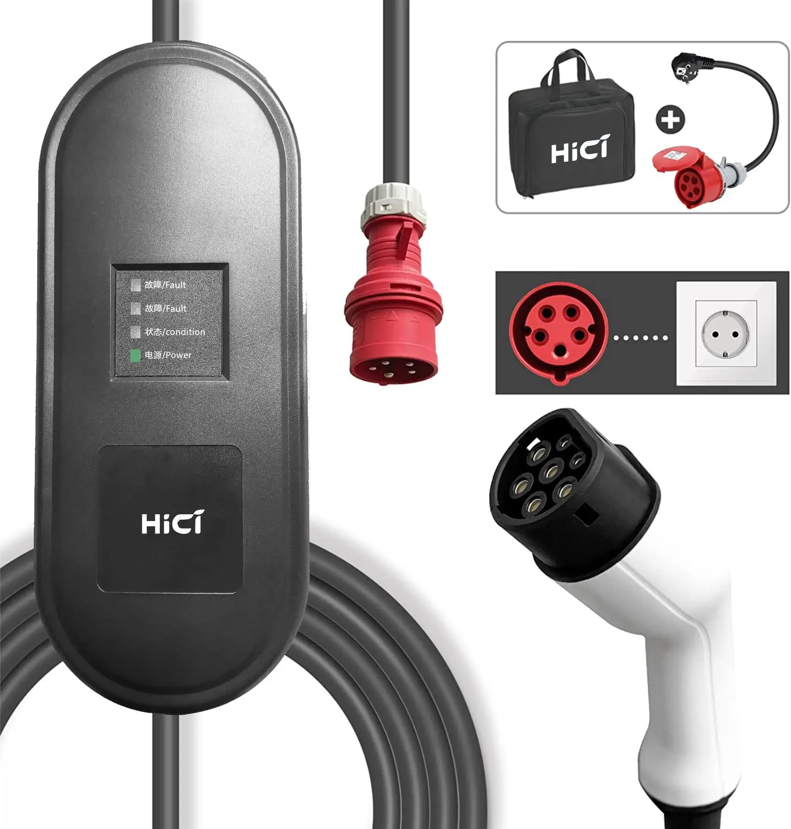 Câble de station de charge rapide portable HICI ev Voiture électrique 16A Type 1 vers prise Schuko Cee