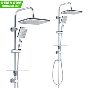 可调节 2 功能雨淋式淋浴柱混合器套装 镀铬表面 耐用防锈 现代不锈钢 304 淋浴套装 - Product Image 1