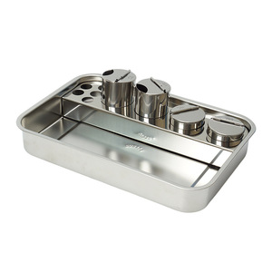 Beautiful Stainless Steel Dental <b>Tray</b> With 4 Jars Flat Bottom Surgical Instrument <b>Tray</b> For Hospitals Clinics Salons - Product Image 2
