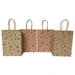Sacs cadeaux en papier kraft brun KM pour Noël avec poignées en papier imprimées flocons de neige, emballage recyclable pour les fêtes - Product Image 1