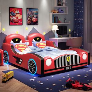 Luxuriöses Rotes Rennwagenbett für Jungen Kinderzimmermöbel Cooles Sportwagenförmiges Kleinkinderbett mit LED-Beleuchtung - Product Image 1