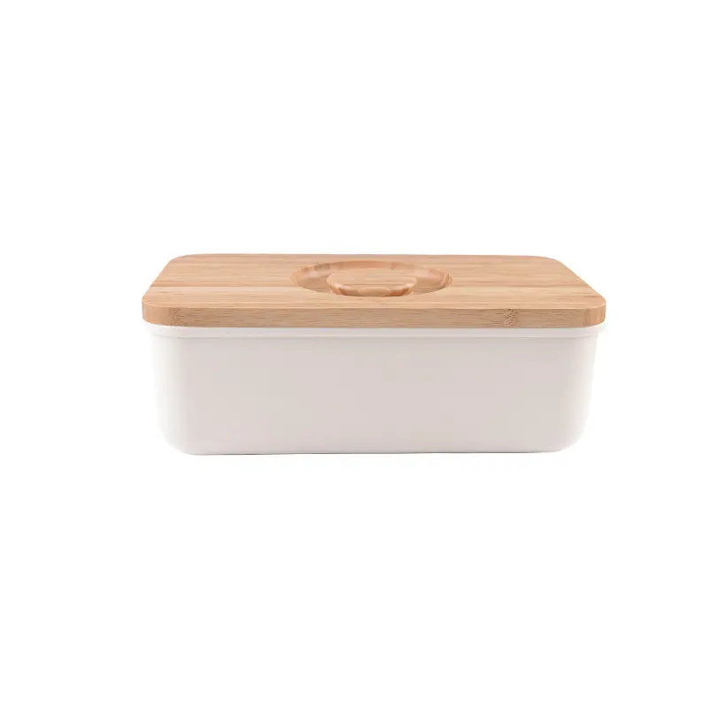 Caixa de armazenamento de pão oval/quadrado, caixa de bambu para pão e plástico
