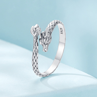 Vintage 925 argent Sterling Dragon ouverture anneau pour les femmes chanceux gothique Animal empilable anneaux fête Punk Hiphop cadeau SCR1018-E