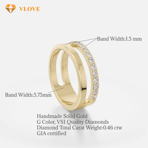 Bague VLOVE à double bande sertie de diamants de laboratoire certifiés GIA, or massif 14 carats, <span class=keywords><strong>platine</strong></span>, bijoux de mariage personnalisés pour femmes et hommes - Product Image 6