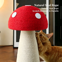 Tour griffoir pour chat en forme de champignon mignon, avec corde en sisal naturel, poteau d'escalade et perchoir, base stable, pour chatons et chats adultes d'intérieur
