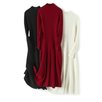 GUOOU Robe en cachemire épais d'hiver à grand gramme Robe pull longue en cachemire pour femmes