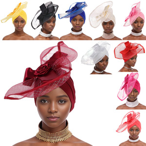 Nuevo turbante elegante exagerado con cabeza de flor grande <span class=keywords><strong>para</strong></span> mujer, gorra de fiesta, hermosos accesorios <span class=keywords><strong>para</strong></span> el cabello de boda - Product Image 6