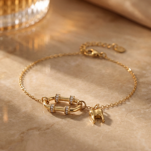 Set Perhiasan Kalung, Anting, dan Gelang Berlapis Emas 18K dengan Zirkonia Kubik untuk Wanita, Hadiah Perhiasan Gigi Unik - Product Image 4