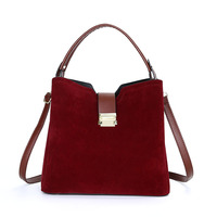 Tas Selempang Kulit PU Kustom Grosir, Tas Bahu Wanita Modis, Tas Messenger Suede, Tas Bucket Wanita
