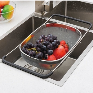 <span class=keywords><strong>Passoire</strong></span> de cuisine ovale avec poignée <span class=keywords><strong>rétractable</strong></span> en acier inoxydable pour le lavage et la vidange des légumes - Product Image 3