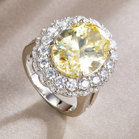 Bague de luxe en zircone cubique jaune bijoux de fête bague en pierre en argent sterling 925
