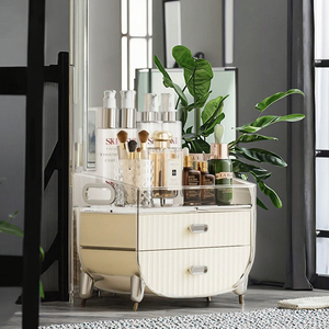 Organisateur de maquillage à 2 tiroirs, nouveau produit de luxe léger, grande capacité, couvercle transparent en PET, porte-brosse de salle de bain de bureau - Product Image 3