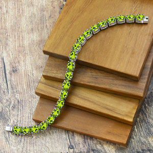 Pulsera de tenis clásica ovalada con peridoto, plata de ley 925, acabado pulido, joyería para uso diario de mujer. - Product Image 6