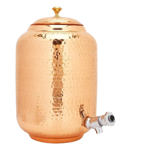 Distributeur d'eau rond en cuivre pur poli Orion Crafts, style moderne et traditionnel, avec 2 verres, 6,5 litres, cadeau de mariage - Product Image 1