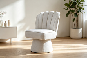 Modern Fabric Swivel Dining <strong>Chair</strong> <strong>Scalloped</strong> Backrest Integrated Cone-Shaped Swivel Base Durable Sponge Filling Metal Room <strong>Chair</strong> - Product Image 2