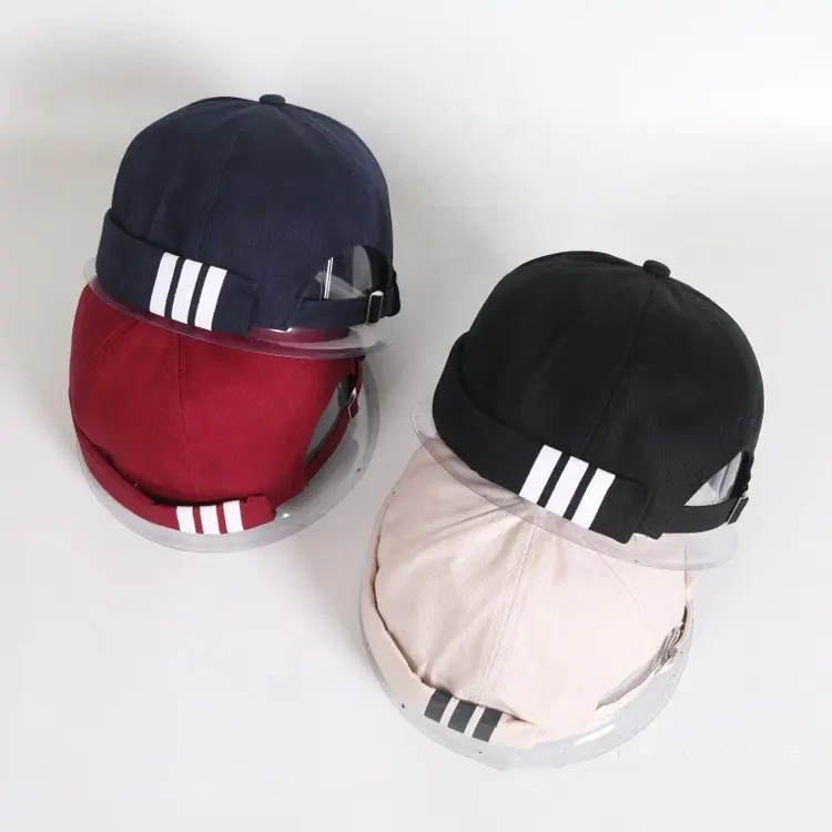 MIO Fashion vendita calda tinta unita regolabile Hip Hop Retro Docker Cap cappello senza tesa in cotone con polsino arrotolato con Logo personalizzato
