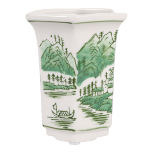 Ceramic Scented <b>Candle</b> Bowl Chinoiserie Green Landscape <b>Small</b> Votive Decor Indoor Outdoor Accent - Product Image 3
