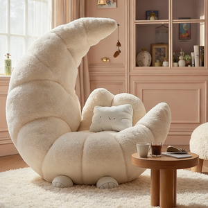 Sillón Puff Moderno de Lujo en Forma de Croissant, de Felpa Suave, Tipo Luna, Cómodo y Estético para el Salón - Product Image 4