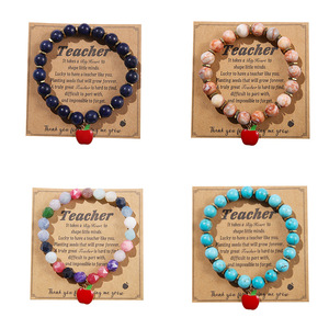 Teacher <b>Bracelet</b> With Red Apple Pendant Turquoise <b>Crystal</b> Beads Gift For Teachers Day - Product Image 2