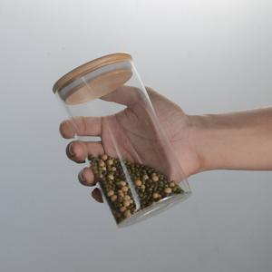Pot en verre à cylindre de stockage des aliments, bocaux à épices en verre borosilicate transparent avec couvercle en bambou, offre spéciale - Product Image 5