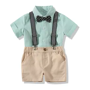Summer children's clothing wholesale boy three color gentleman bow tie short-sleeved shirt shorts two-piece suit