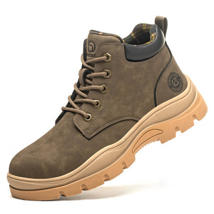 Men's Steel Toe Safety Boots High-Top Work Shoes Anti-Smashing Puncture Resistant Non-Slip Construction Industry Use Khaki - Product Image 1