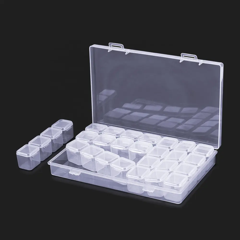 28グリッドコンパートメント透明薬箱ジュエリーパッキングプラスチック取り外し可能なボックスネイルアートツール収納ケース