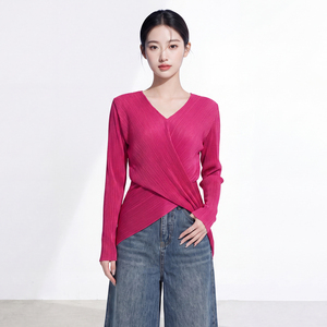 เสื้อเชิ้ตผู้หญิงสไตล์มินิมอล แขนยาว สีพื้น ผ้าโพลีเอสเตอร์ ทรงหลวม จีบพลีท ดีไซน์วินเทจทันสมัย แบบอิสเซ มิยาเกะ - Product Image 4