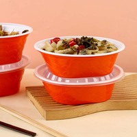 Bol jetable à fond carré effet écailles de poisson orange et blanc, 1300 ml, avec couvercle transparent haut, idéal pour la vente à emporter - Nouveauté très demandée