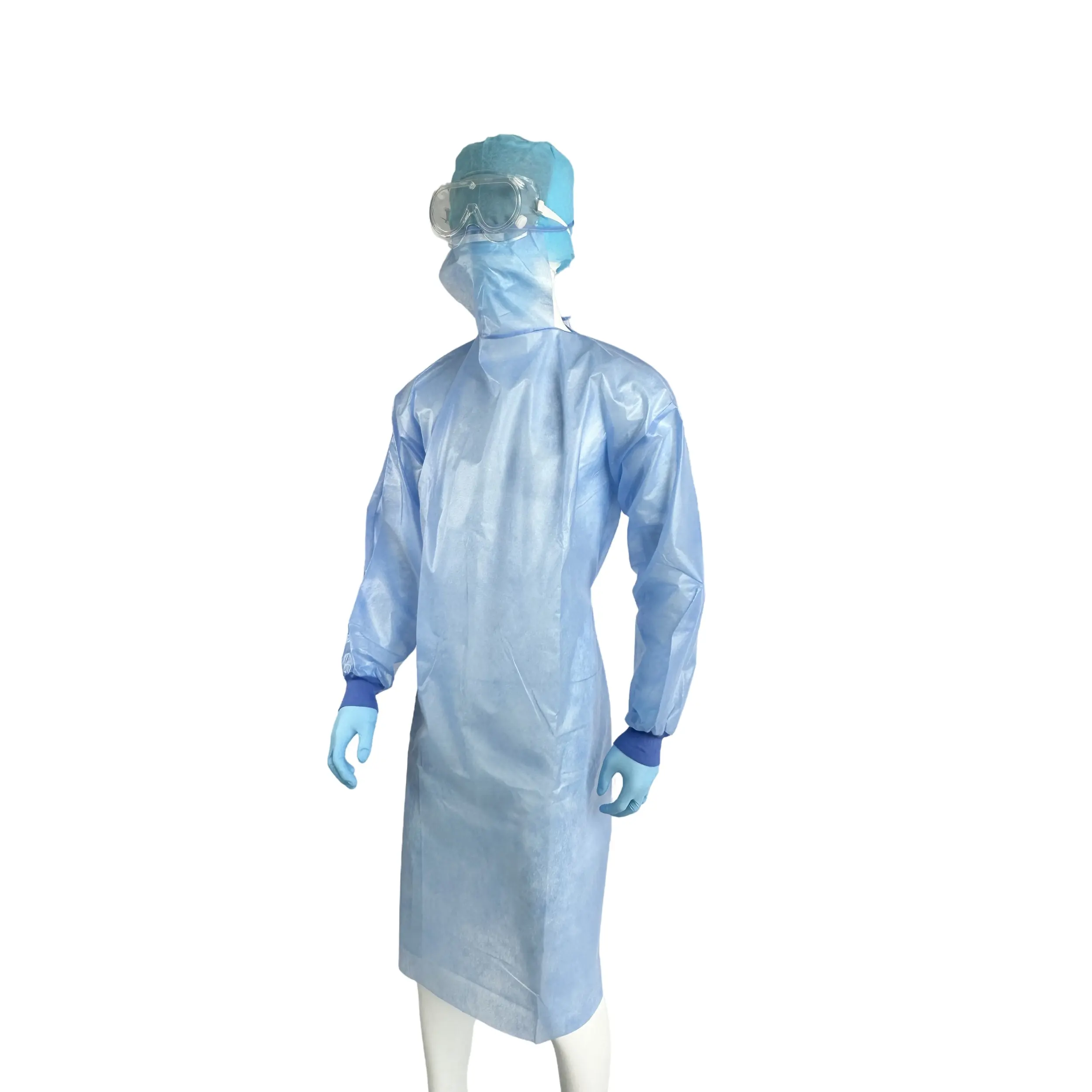 Free Sample All-in-one medical coated waterproof isolation gown with facial protection