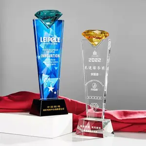 2024 New High-End A Variety Of Processes Creative Dazzling Color Printing Diamond Glass Honor Award Sublimation Trophy Crystal