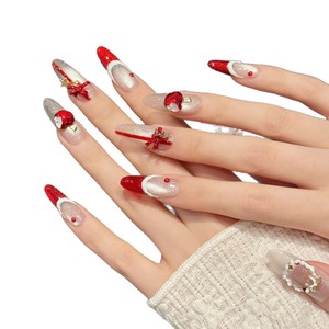 Juego <span class=keywords><strong>de</strong></span> <span class=keywords><strong>Uñas</strong></span> Postizas con Diseño Navideño, Ojo <span class=keywords><strong>de</strong></span> Gato Rojo Angora, Lazo 3D, Diseño Francés, en Caja <span class=keywords><strong>de</strong></span> Regalo - Product Image 3
