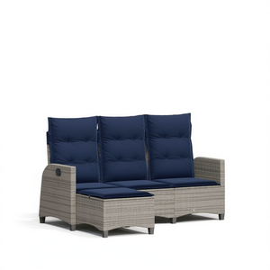 Sofá de jardín reclinable de 3 plazas en poliratán gris con cojines de espuma de alta densidad para uso en exteriores - Product Image 1