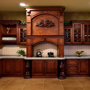 Armoire de <span class=keywords><strong>cuisine</strong></span> en bois massif de qualité, en noyer rouge et okoumé, avec porte en caoutchouc, sculptée, de luxe - Product Image 1