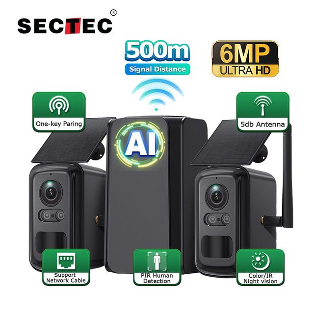SECTEC 500M Halow Wifi Signal Security Home Hub Wifi Repeater Panoramic PTZ Solar Powered Two-Way Audio IP66 Network CCTV Camera