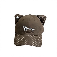 Casquette de baseball mignonne à oreilles de chat, broderie lettre, pois, visière courte, couronne ronde réglable, coupe-vent, respirante pour femme
