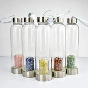 Bottiglia d'acqua elisir con guarigione di pietre preziose, bottiglia d'acqua in cristallo di ametista al quarzo rosa con pietra di cristallo naturale