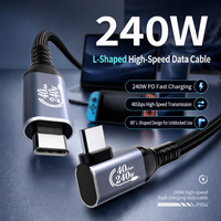 Kabel Tipe C ke Tipe C Bentuk L 240W PD Pengisian Cepat 40Gbps Transfer Data Kecepatan Tinggi 1M Kabel USB C Berbahan Nilon Kepang